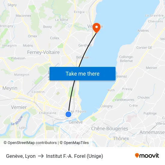 Genève, Lyon to Institut F.-A. Forel (Unige) map