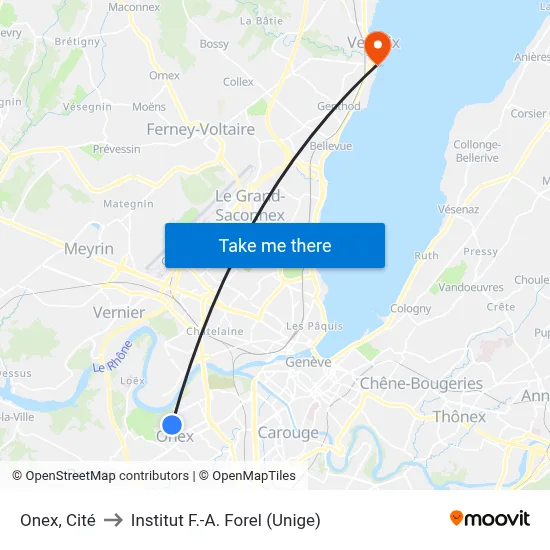 Onex, Cité to Institut F.-A. Forel (Unige) map