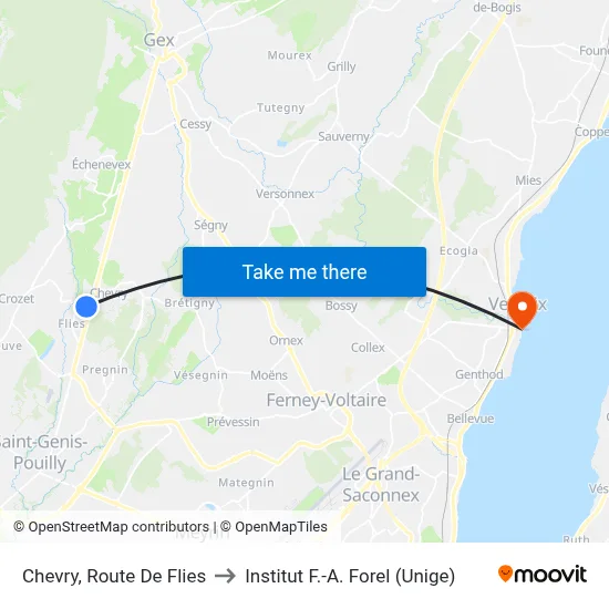 Chevry, Route De Flies to Institut F.-A. Forel (Unige) map