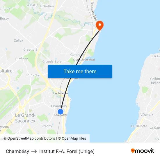Chambésy to Institut F.-A. Forel (Unige) map