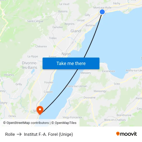 Rolle to Institut F.-A. Forel (Unige) map