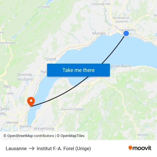Lausanne to Institut F.-A. Forel (Unige) map