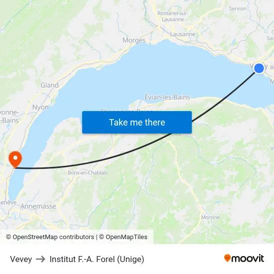 Vevey to Institut F.-A. Forel (Unige) map