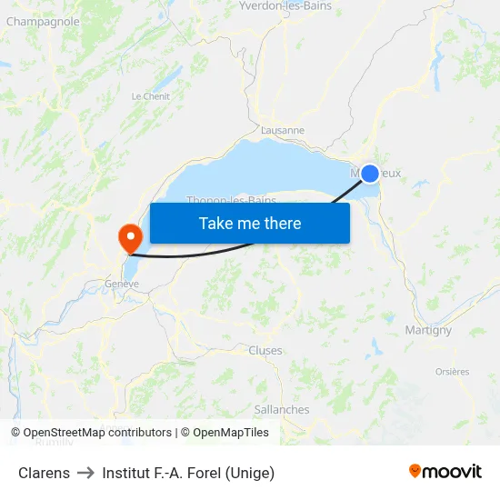 Clarens to Institut F.-A. Forel (Unige) map