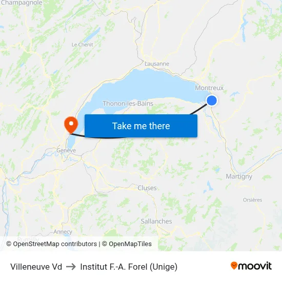 Villeneuve Vd to Institut F.-A. Forel (Unige) map