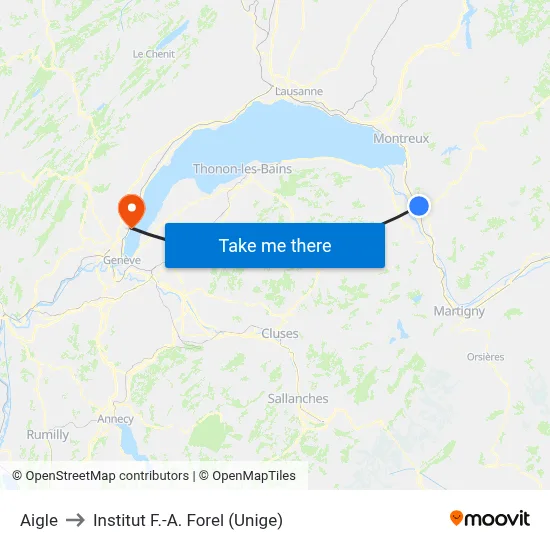Aigle to Institut F.-A. Forel (Unige) map