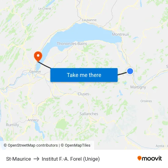 St-Maurice to Institut F.-A. Forel (Unige) map
