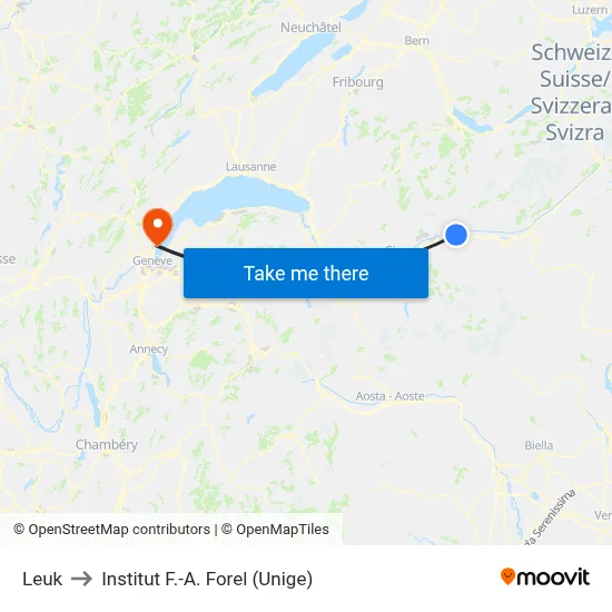 Leuk to Institut F.-A. Forel (Unige) map