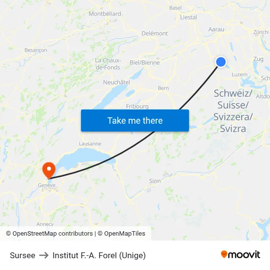 Sursee to Institut F.-A. Forel (Unige) map