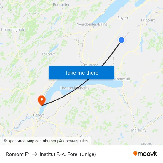 Romont Fr to Institut F.-A. Forel (Unige) map