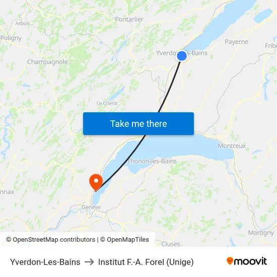 Yverdon-Les-Bains to Institut F.-A. Forel (Unige) map