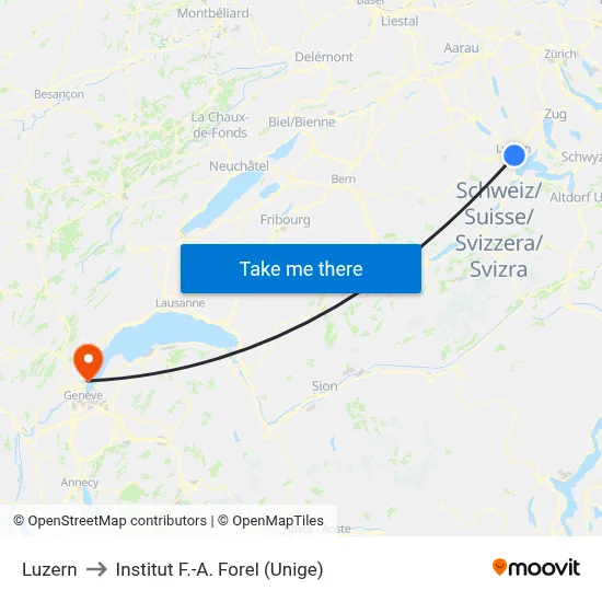 Luzern to Institut F.-A. Forel (Unige) map