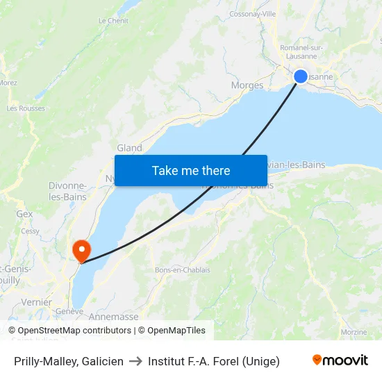 Prilly-Malley, Galicien to Institut F.-A. Forel (Unige) map