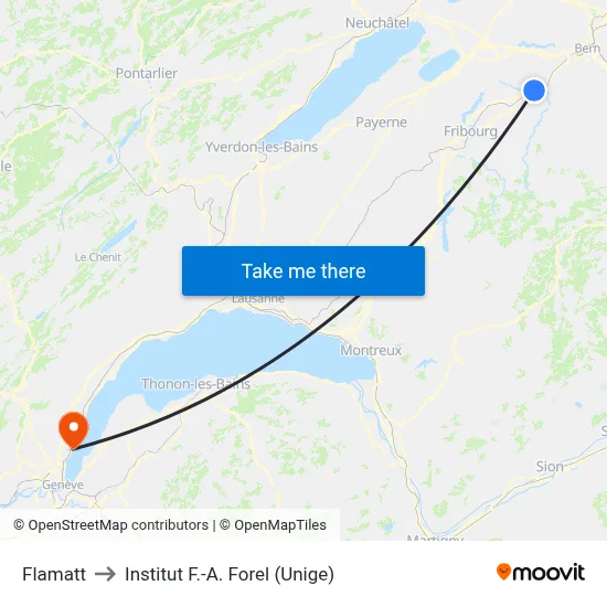 Flamatt to Institut F.-A. Forel (Unige) map