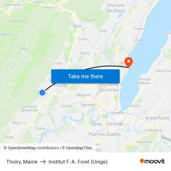 Thoiry, Mairie to Institut F.-A. Forel (Unige) map