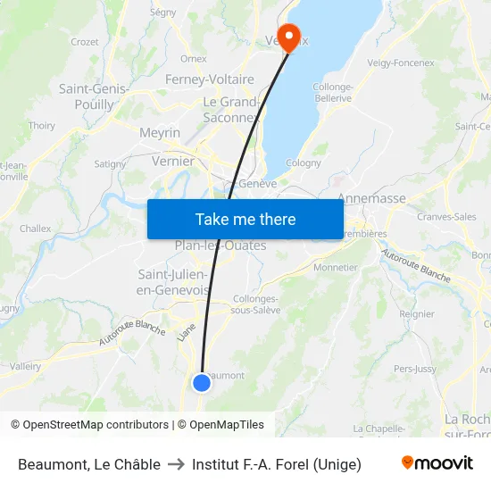 Beaumont, Le Châble to Institut F.-A. Forel (Unige) map