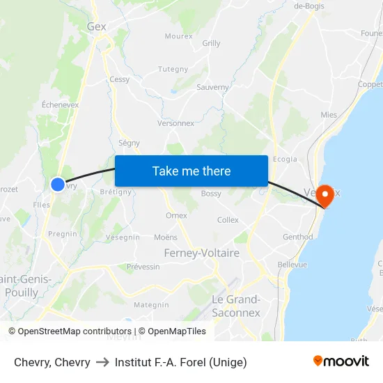 Chevry, Chevry to Institut F.-A. Forel (Unige) map