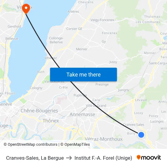 Cranves-Sales, La Bergue to Institut F.-A. Forel (Unige) map