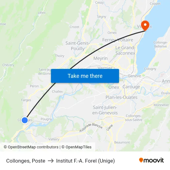 Collonges, Poste to Institut F.-A. Forel (Unige) map