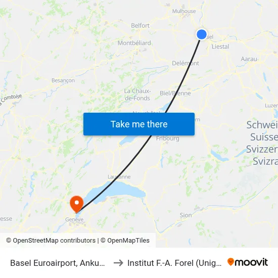 Basel Euroairport, Ankunft to Institut F.-A. Forel (Unige) map