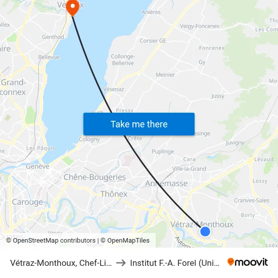 Vétraz-Monthoux, Chef-Lieu to Institut F.-A. Forel (Unige) map