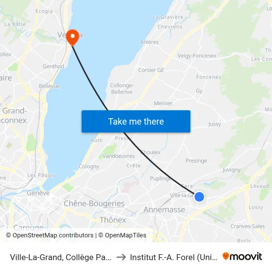 Ville-La-Grand, Collège Paul L to Institut F.-A. Forel (Unige) map