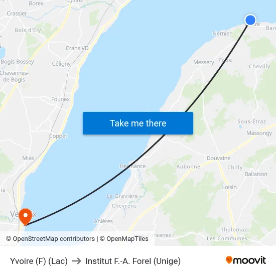 Yvoire (F) (Lac) to Institut F.-A. Forel (Unige) map