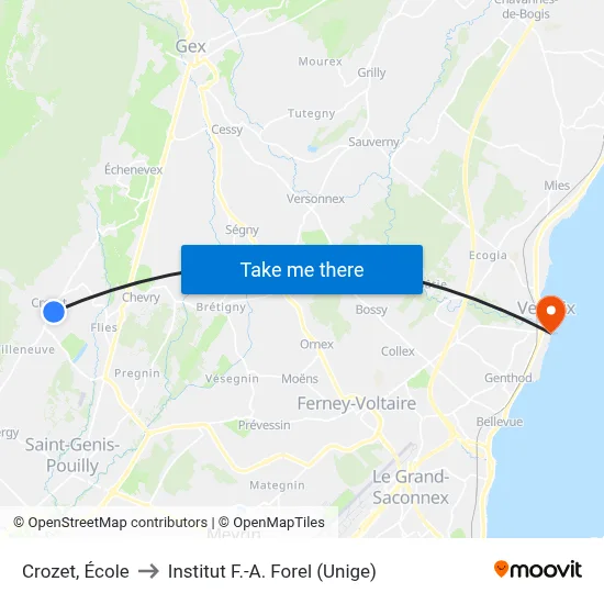 Crozet, École to Institut F.-A. Forel (Unige) map