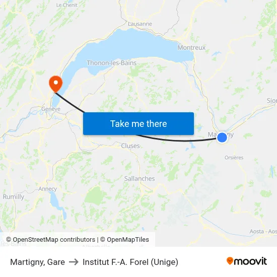 Martigny, Gare to Institut F.-A. Forel (Unige) map