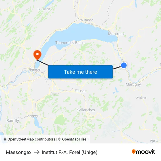 Massongex to Institut F.-A. Forel (Unige) map