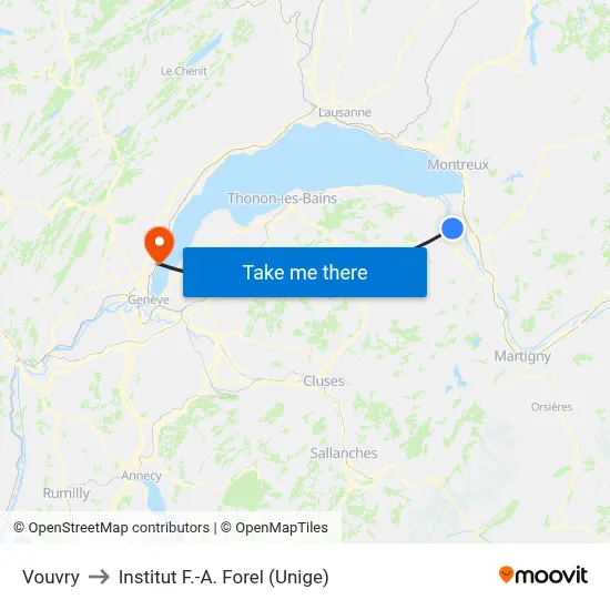 Vouvry to Institut F.-A. Forel (Unige) map