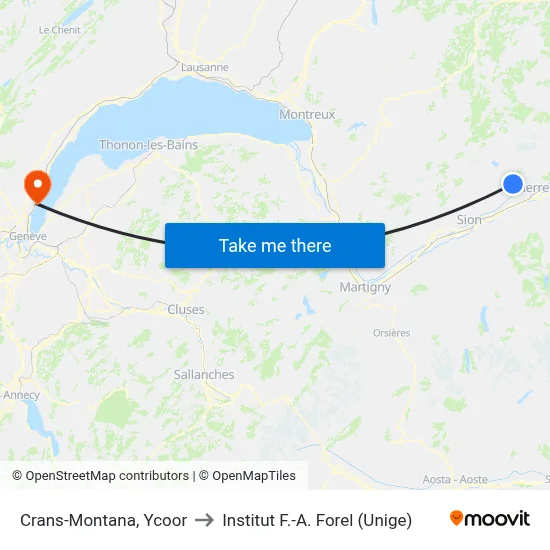Crans-Montana, Ycoor to Institut F.-A. Forel (Unige) map