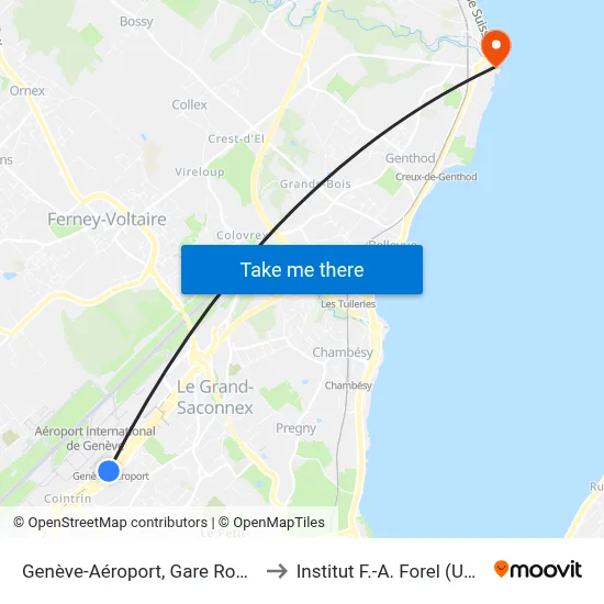 Genève-Aéroport, Gare Routière to Institut F.-A. Forel (Unige) map