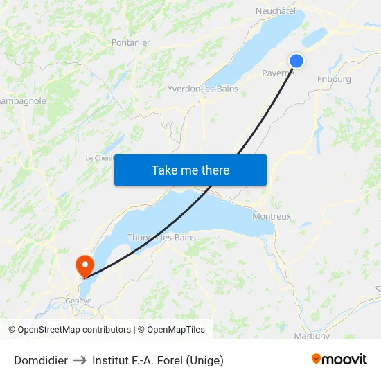 Domdidier to Institut F.-A. Forel (Unige) map