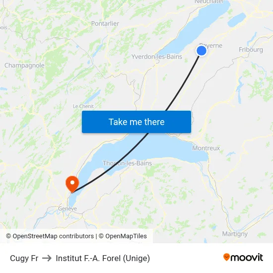 Cugy Fr to Institut F.-A. Forel (Unige) map