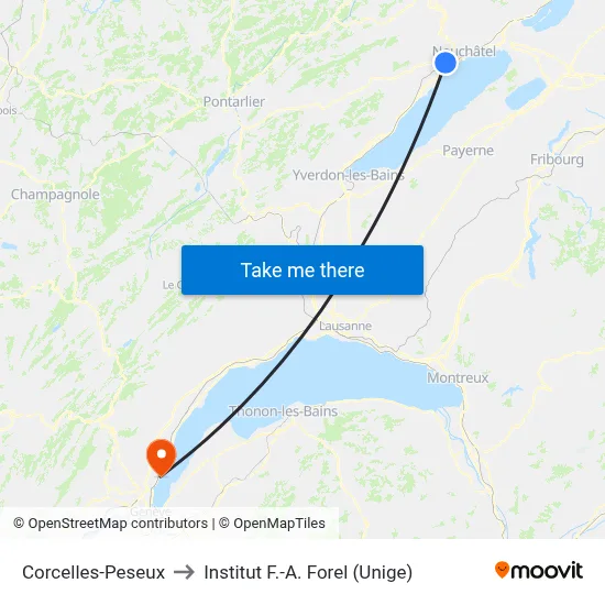 Corcelles-Peseux to Institut F.-A. Forel (Unige) map