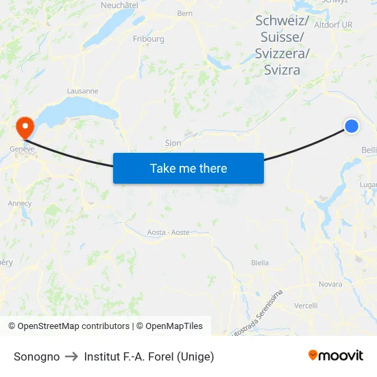Sonogno to Institut F.-A. Forel (Unige) map