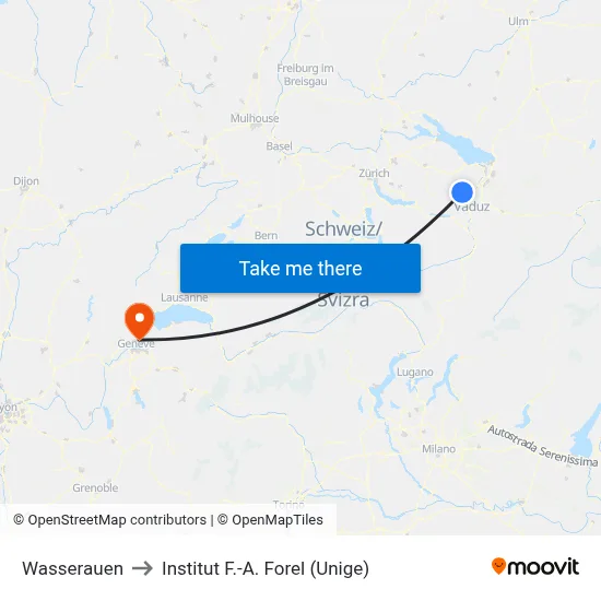 Wasserauen to Institut F.-A. Forel (Unige) map