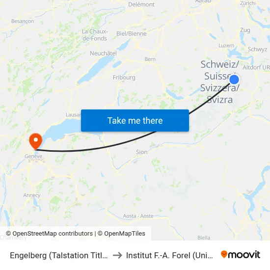 Engelberg (Talstation Titlis) to Institut F.-A. Forel (Unige) map