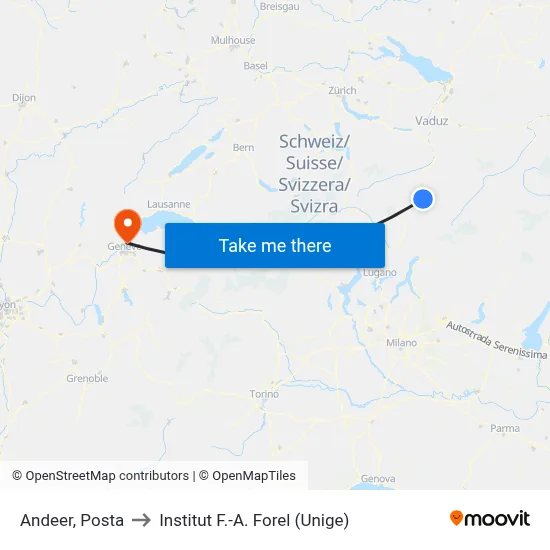 Andeer, Posta to Institut F.-A. Forel (Unige) map