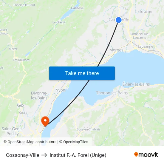Cossonay-Ville to Institut F.-A. Forel (Unige) map