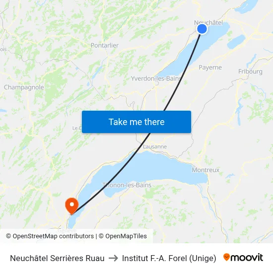 Neuchâtel Serrières Ruau to Institut F.-A. Forel (Unige) map
