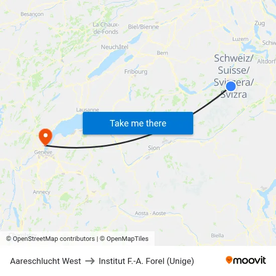 Aareschlucht West to Institut F.-A. Forel (Unige) map
