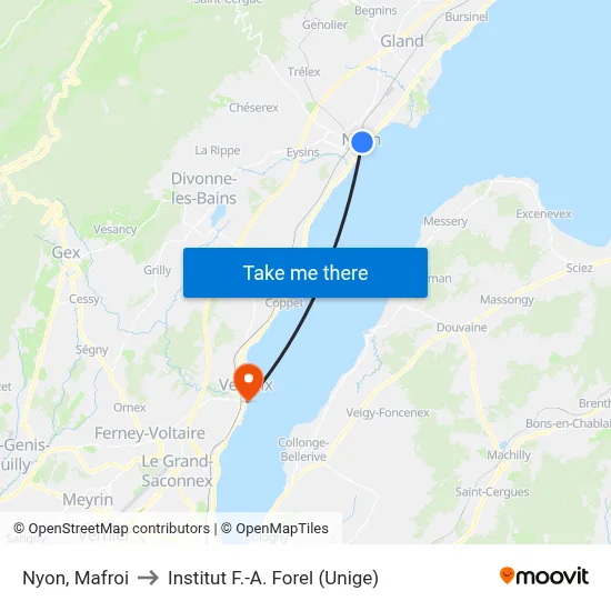 Nyon, Mafroi to Institut F.-A. Forel (Unige) map