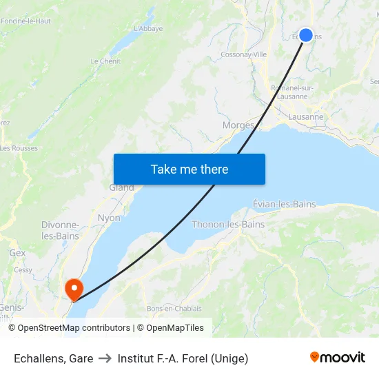 Echallens, Gare to Institut F.-A. Forel (Unige) map
