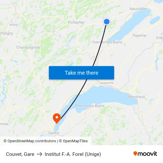 Couvet, Gare to Institut F.-A. Forel (Unige) map