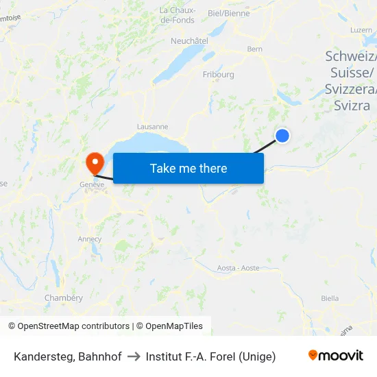 Kandersteg, Bahnhof to Institut F.-A. Forel (Unige) map