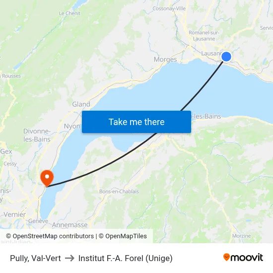 Pully, Val-Vert to Institut F.-A. Forel (Unige) map