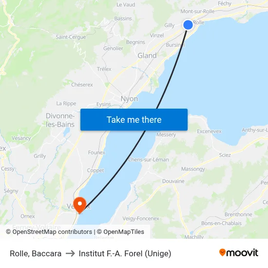 Rolle, Baccara to Institut F.-A. Forel (Unige) map