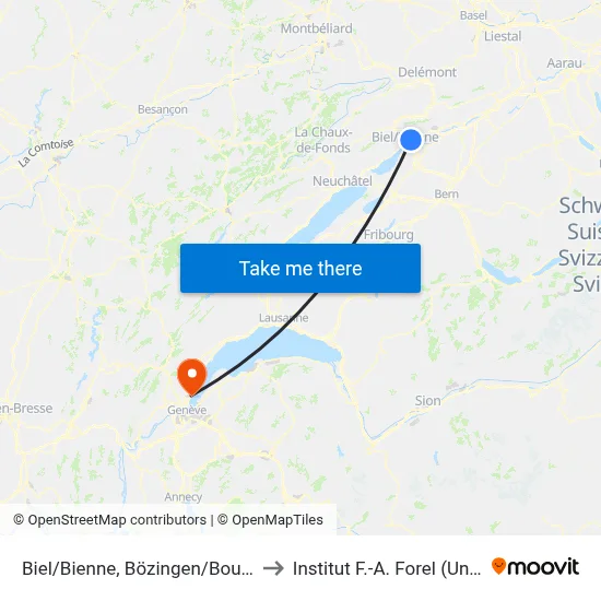 Biel/Bienne, Bözingen/Boujean to Institut F.-A. Forel (Unige) map